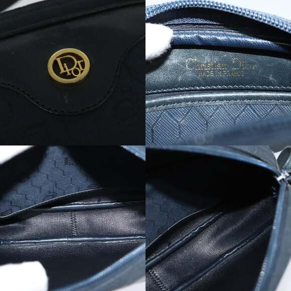 DIOR Honeycomb Canvas Shoulder Bag Gold Navy - Picture 11 of 12